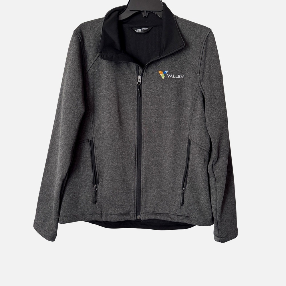 The North Face Womens Large Jacket Full Zip Fleece Charcoal Grey Vallen Logo